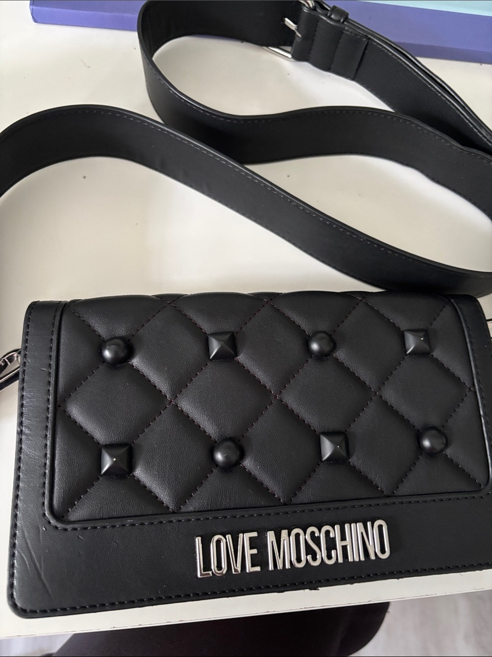 Love Moschino Black Quilted Studded Crossbody Bag